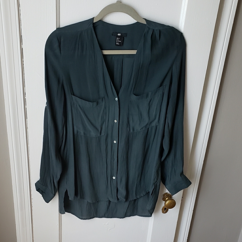 H&M dark teal dress shirt size 6